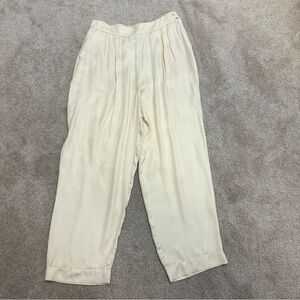 Zara ecru light cream satin effect pleated ankle pants side zipper Sz L NWT